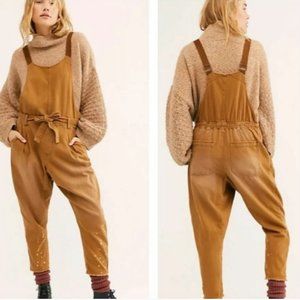 Free People Nobody's Fool Sleeveless Cropped Jumpsuit In Khaki Sand, Size XS